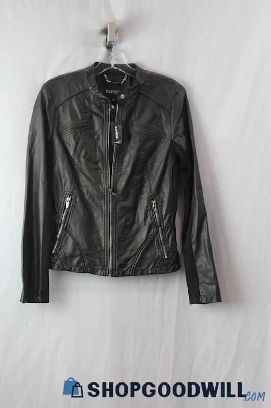 NWT Express Women's Black Leather Full Zip Sweater Sz M