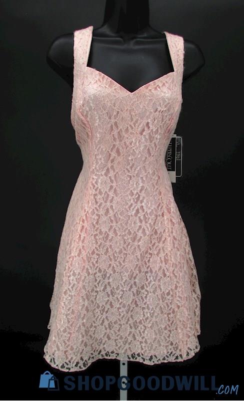 Steppin' Out Juniors Light Pink Lace Sweetheart Cage Back Mini Formal Gown SZ 11