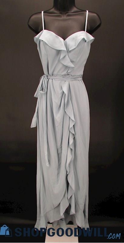 DB Studio Women's Light Blue Ruffle Trim Faux Wrap Column Formal Gown SZ 2