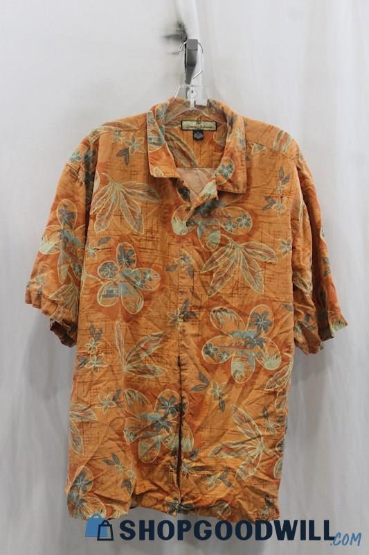 Tommy Bahama Mens Orange/Gray Tropical Pattern Button Down Shirt Sz XL