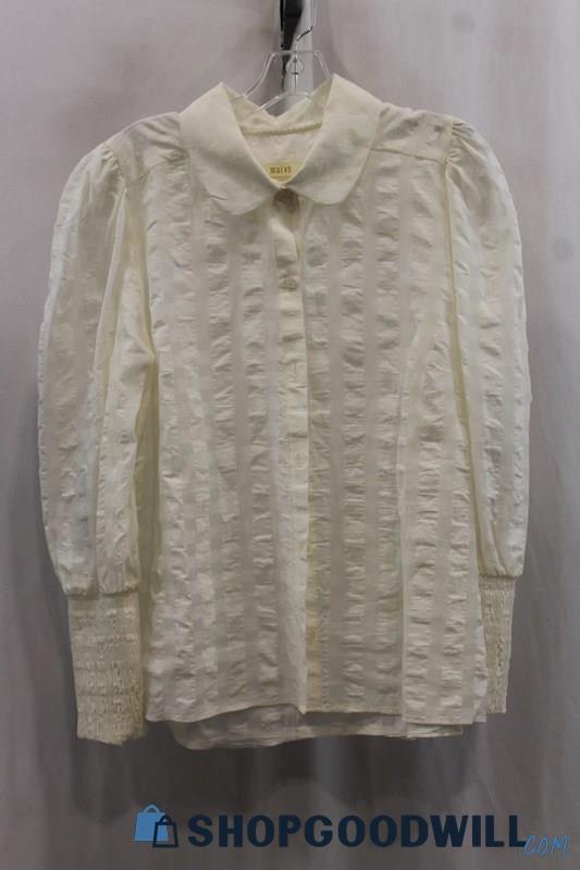 Anthropologie Women's White Texture Button Up Shirt SZ L