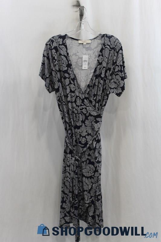 NWT Loft Womens Navy/Black Floral Wrap Dress Sz 16