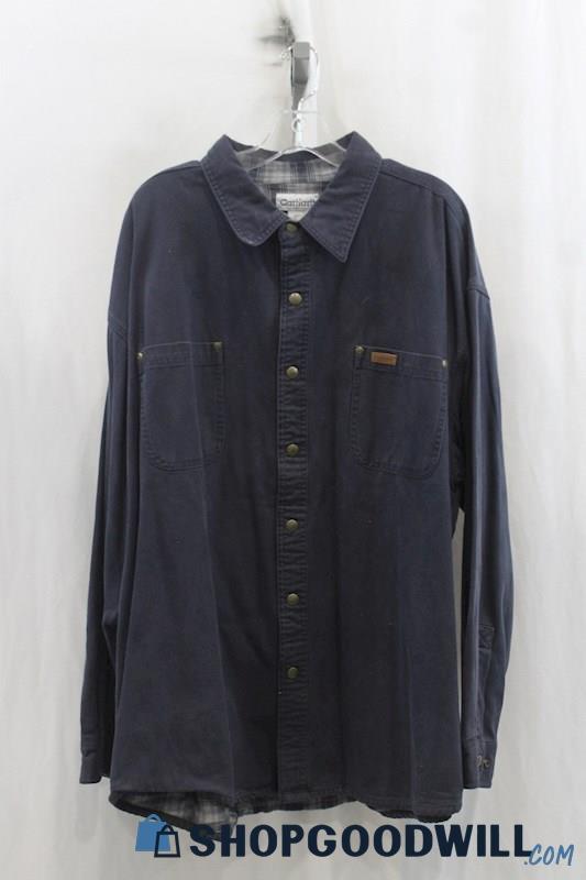 Carhartt Mens Navy Button Up Shirt Sz 2XL