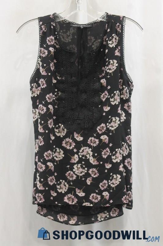 White House Black Market Women's Black/Pink Floral Print Tank Blouse SZ S