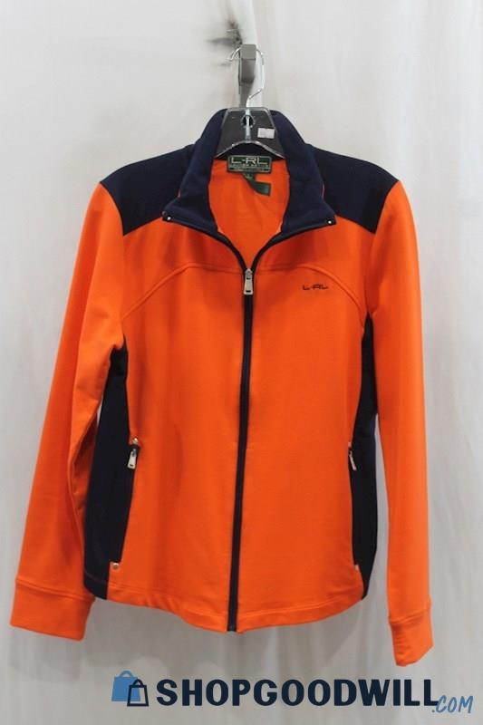 Lauren Ralph Lauren Womens Orange/Navy Full Zip Sweater Sz L