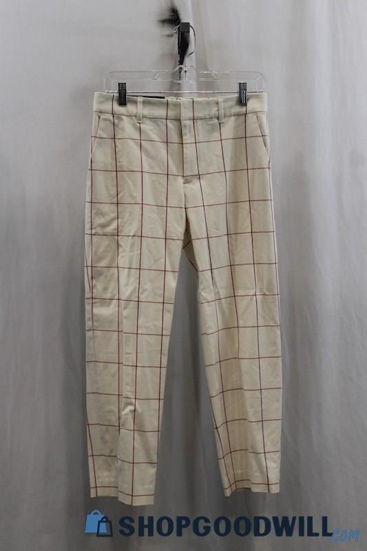 NWT Club Monaco Womens Off-White/Red Plaid Dress Pants Sz 2