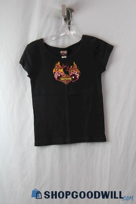 Harley Davidson Women's Black Feelin Lucky Short Sleeve T-Shirt SZ M