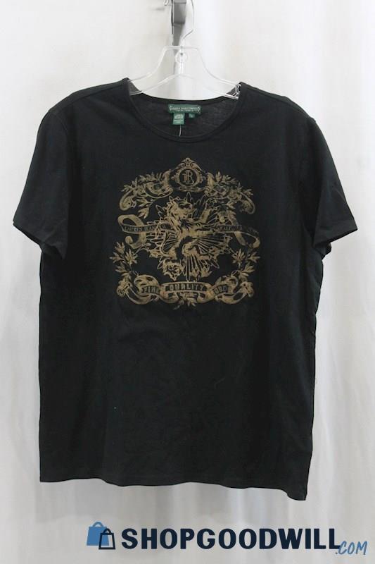 NWT Lauren Ralph Lauren Women's Black/Tan Graphic Pullover T-Shirt SZ L