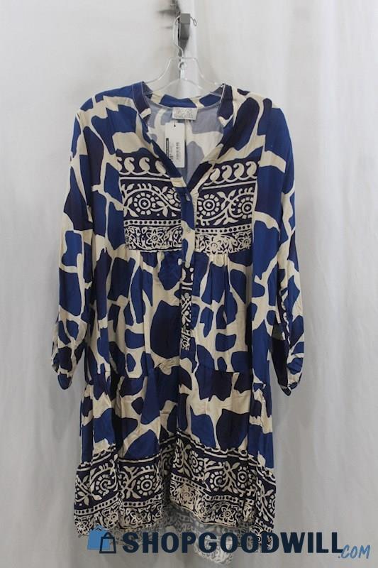 NWT AQRL Womens Blue/Tan Pattern Button Down Sundress Sz OS