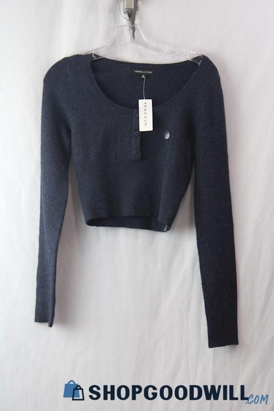 NWT Kendall & Kylie Women's Blue Crop Sweater Sz S