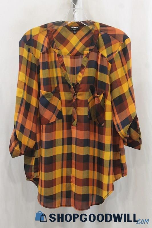 Torrid Women's Orange Checker Pullover Blouse SZ L