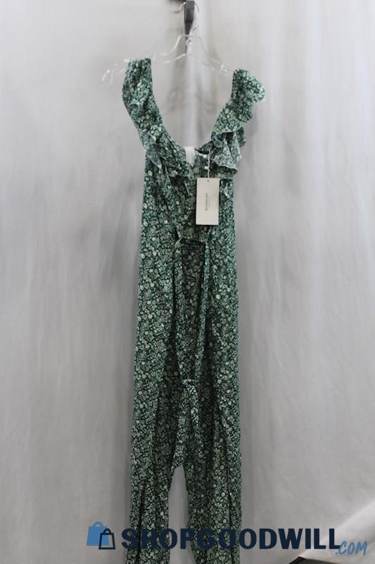 NWT Bloomchic Womens Green/White Floral Ruffle Jumpsuit Sz 14-16