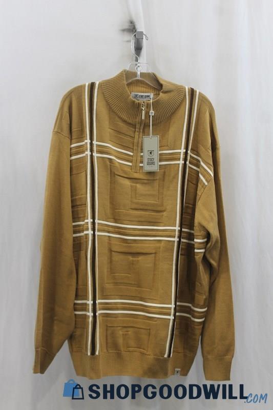 NWT Stacy Adams Mens Brown Pattern 1/4 Zip Sweater Sz 3X