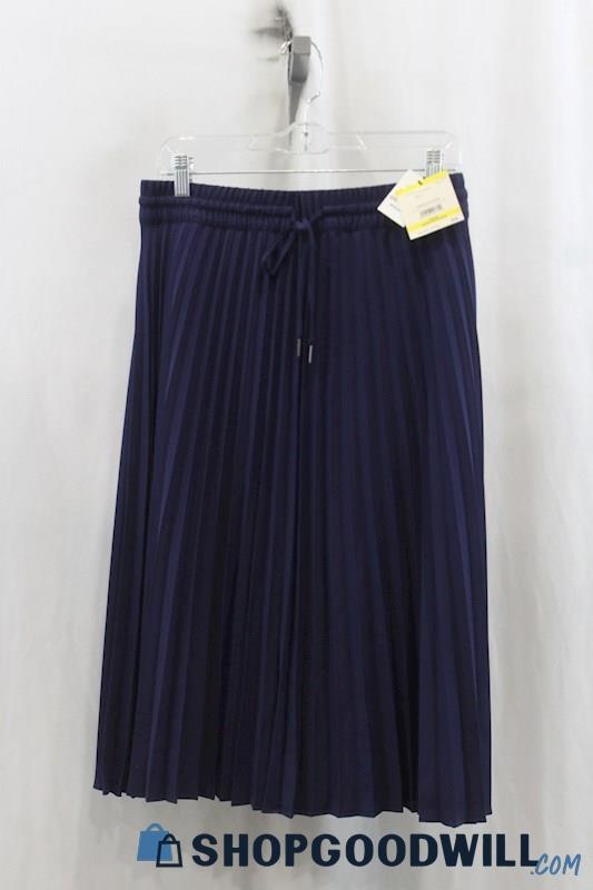 NWT Anne Klein Womens Navy Pleat Midi Skirt Sz M