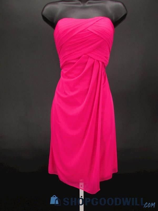 David's Bridal Women's Hot Pink Pleated Strapless Column Formal Gown SZ 6