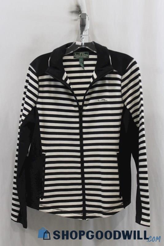 Lauren Ralph Lauren Womens Black/White Stripe Full Zip Sweater Sz L