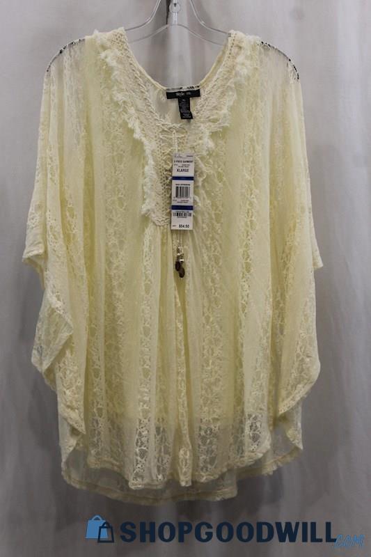 NWT Style & Co Women's Cream Lace Floral Blouse Shirt SZ XL