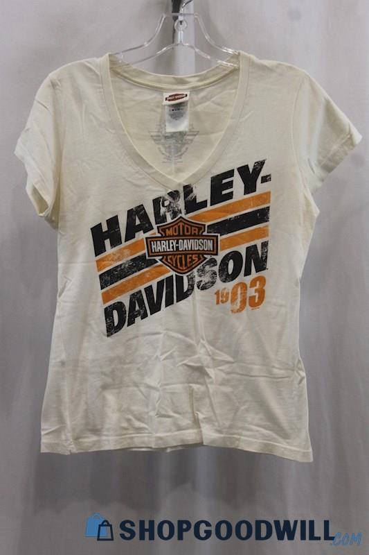 Harley-Davidson Apols Womens White Graphic V-Neck Shirt Sz S