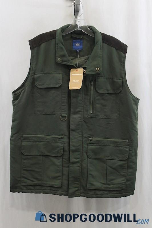 NWT Cotton Trader Men's Green/Brown Denim Vest SZ L