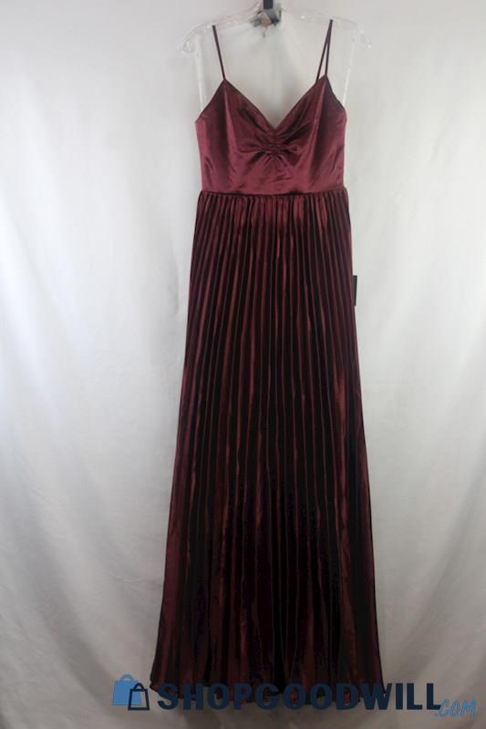 NWT Lulus Women's Burgundy Satin Pleated Maxi Dress SZ S