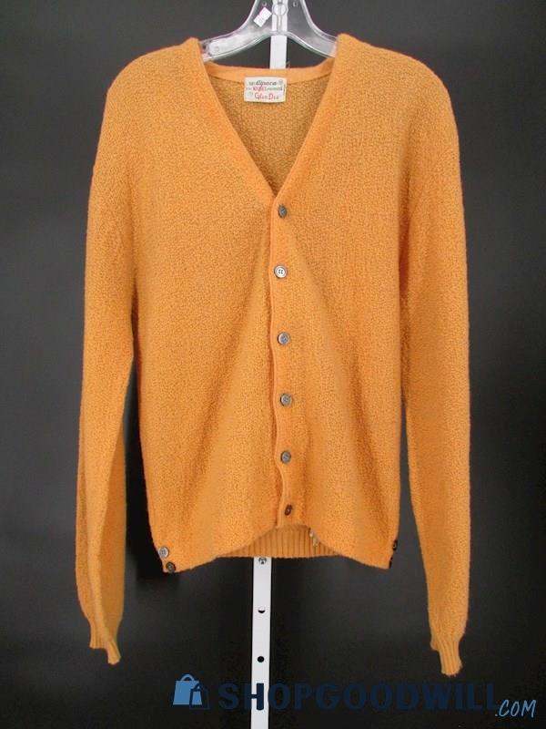 Glen Dee Women's Sunflower Yellow Vintage Knit Alpaca Wool Cardigan Sweater SZ M