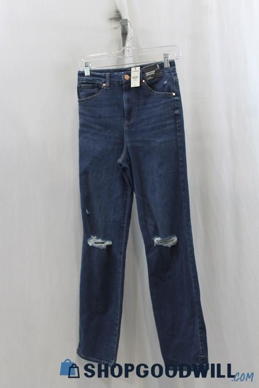 NWT Express Womens Blue Ripped Knee Straight Jeans Sz S