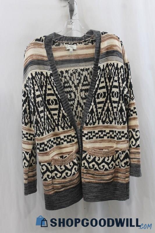 Lucky Brand Womens Brown/Gray Pattern Knit Cardigan Sz S