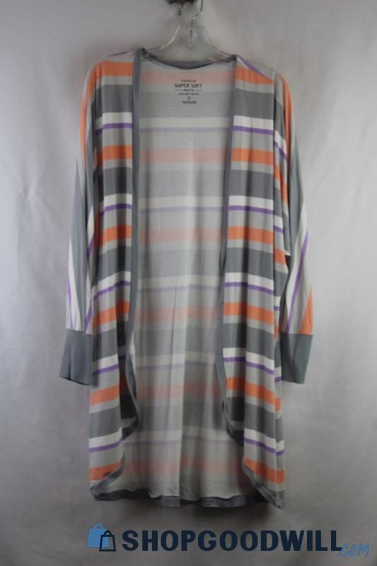 Torrid Women's Gray/Orange Striped Pattern Open Long Cardigan SZ L/12