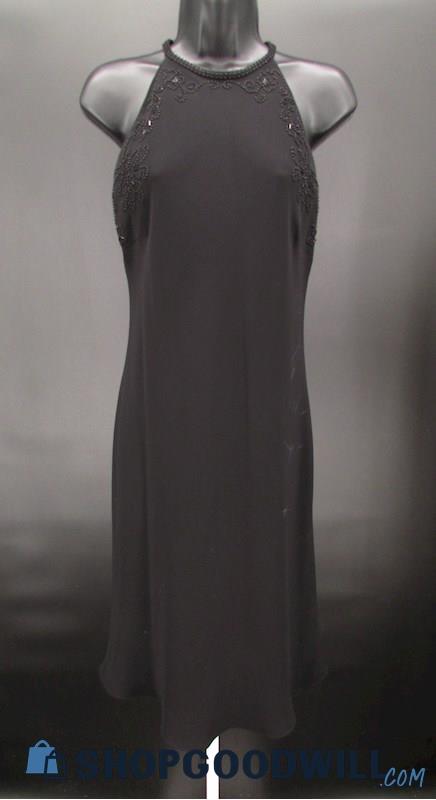 Jones New York Women's Black Beaded High Neck Knee Length Formal Gown SZ 10