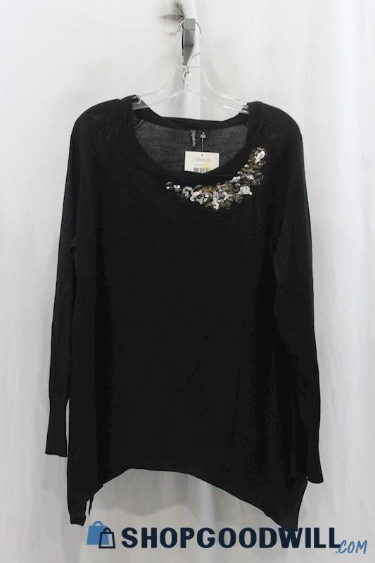 NWT Relativity Womens Black/Silver Sequence Knit Sweater Sz 1X