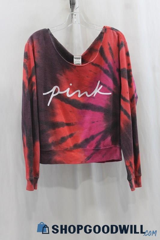 NWT Pink Women's Purple/Pink Dye Graphic Pullover Sweater SZ L