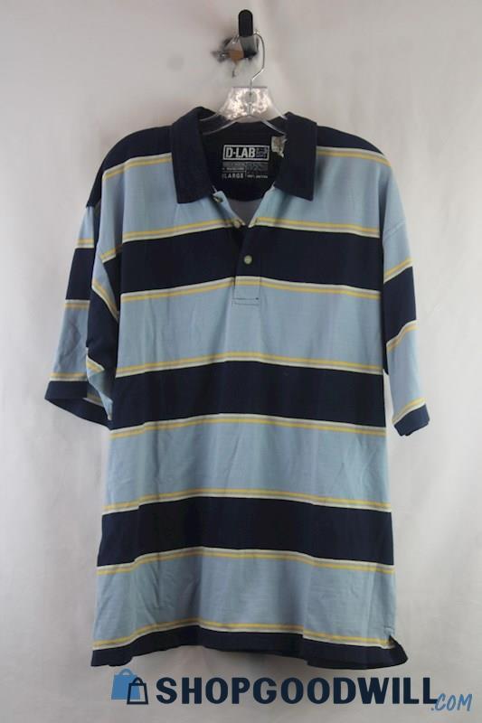 NWT D-Lab Men's Navy/Blue Striped Polo Shirt sz L