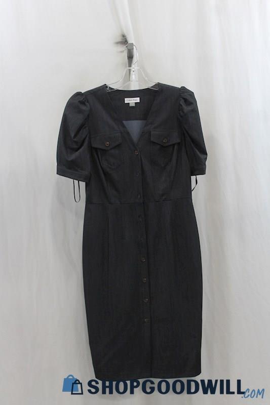 Calvin Klein Womens Heather Black Button Up Dress Sz 4