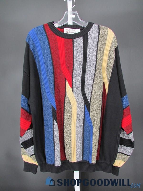 St. Croix Knit Men's Vintage Navy/Multicolor Textured Knit Sweater SZ L