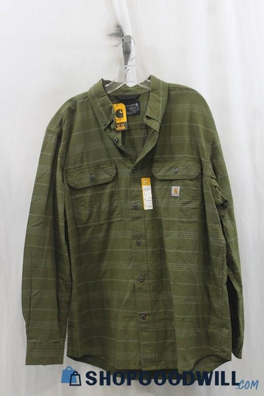 NWT Carhartt Mens Green Stripe Button Up Shirt Sz L