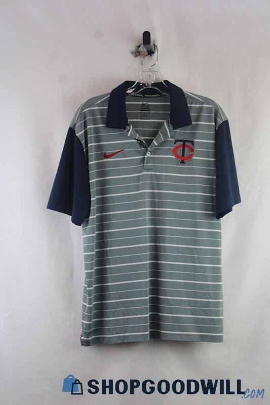 Nike Men's Gray/Navy Striped MN Twins Tech Polo SZ M