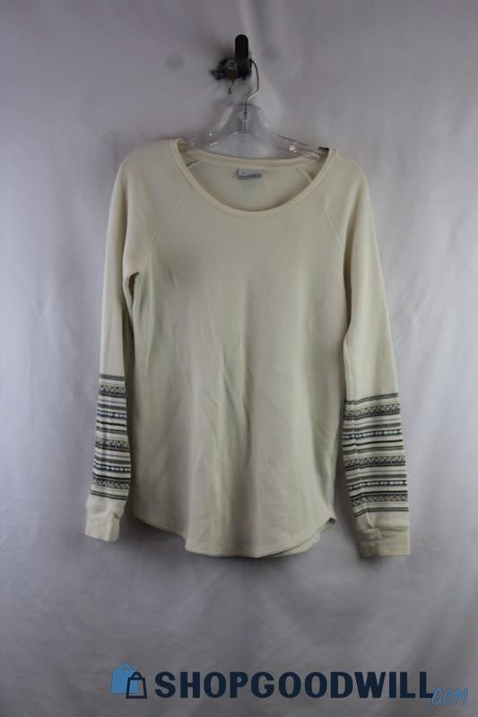 Columbia Women's Ivory Waffle Knit Geo Pattern Long Sleeve T-shirt Sz M