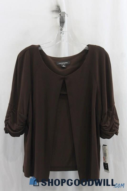 NWT Perceptions Womens Brown Twofer Cardigan Sz 14