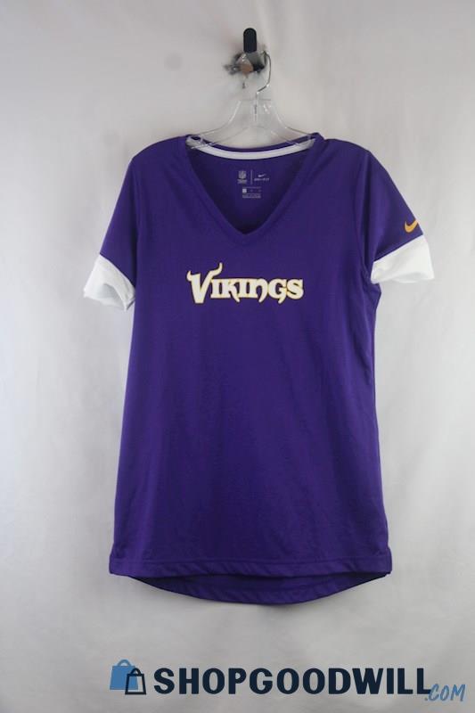 NWT Nike Women's Purple MN Vikings Football Graphic V Neck T Shirt SZ L