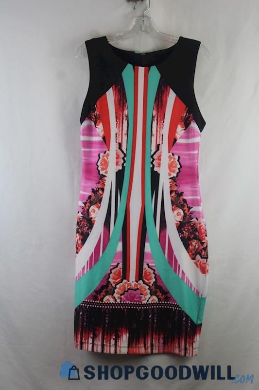 NWT Bisou Bisou Women's Pink/Blue Kaleidoscope Pattern Sheath Dress Sz12