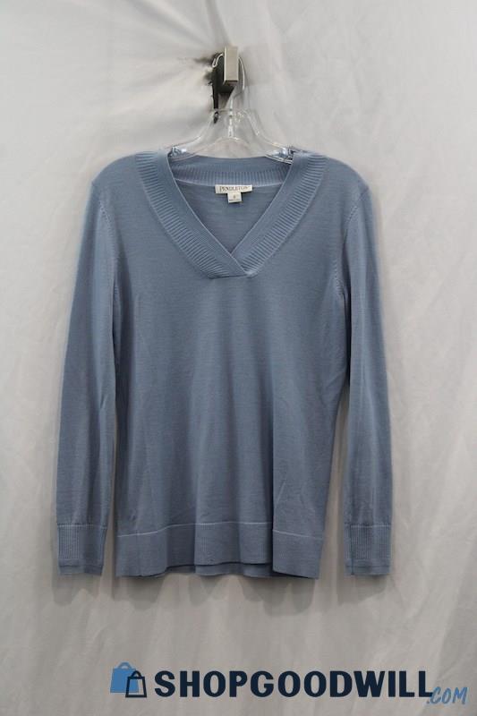 Pendleton Women's Dusty Blue 100% Wool V-Neck Sweater SZ S  