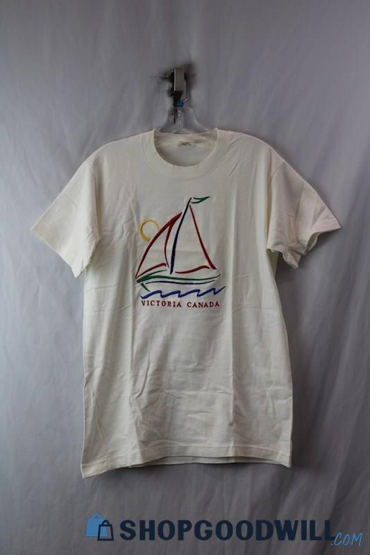 Fruit Of the Loom Men's VTG White Victoria Canada Boat Graphic T-Shirt sz M