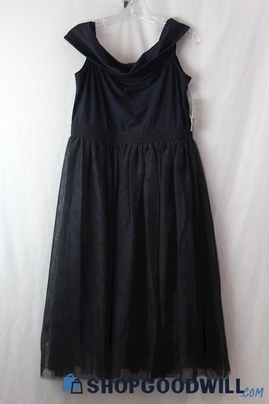 NWT Hope & Harlow Women's Navy/Black Drape Neck Tulle Dress SZ 14