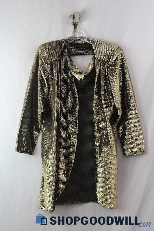 Sweet Sage Women's Vintage Gold Shimmer Open Lightweight Cardigan SZ 7/8