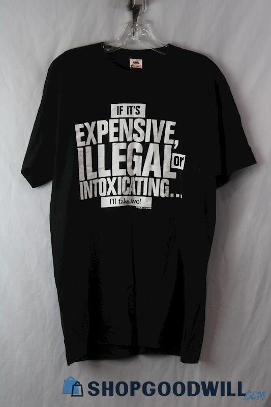 Fruit of the Loom Men's VTG Black Word Graphic T-Shirt sz L