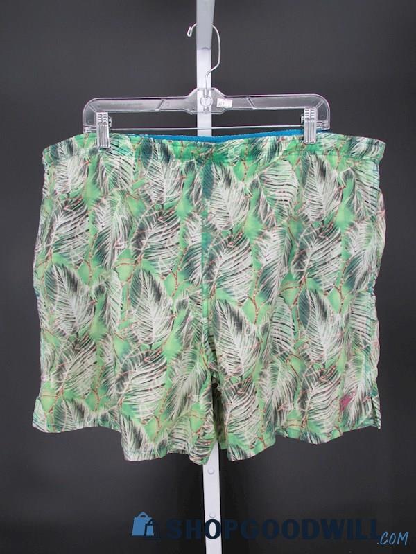 Speedo Men's Vintage Green/White Tropical Print Swim Trunks SZ L