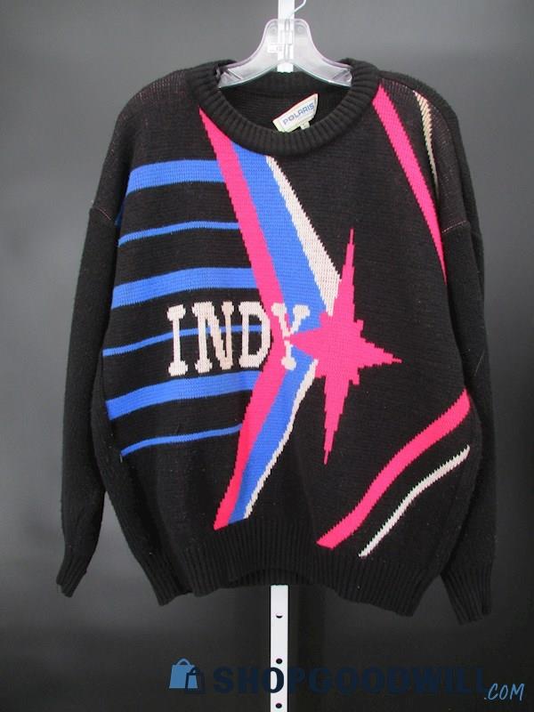 Polaris Men's Vintage Black/Blue/Pink Knit Sweater SZ L