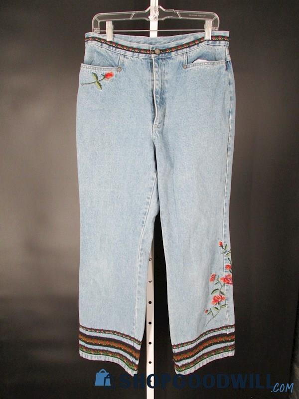 Bill Blass Jeans Women's Blue Floral Embroidered Cropped Jeans SZ 12