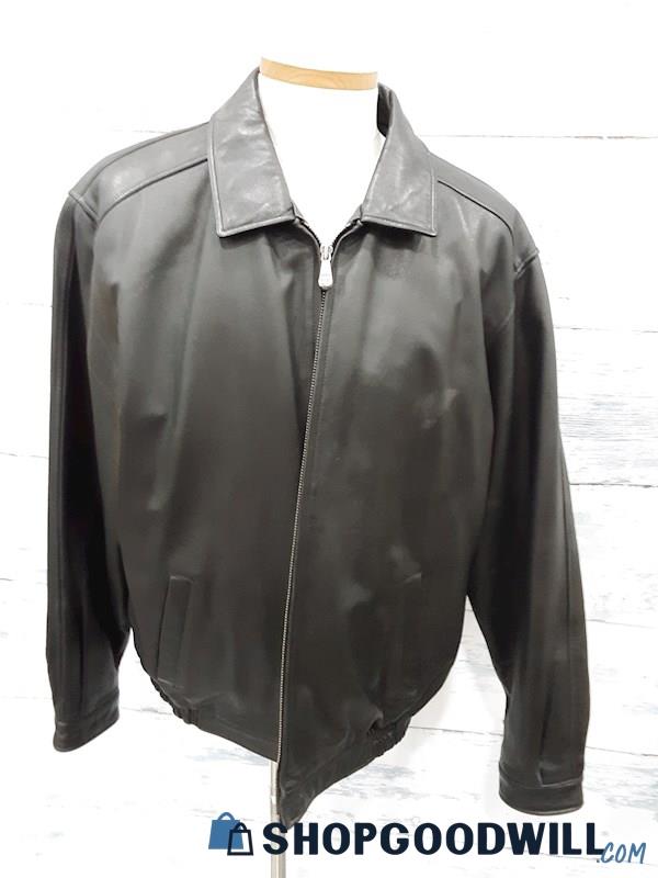 Croft & Barrow Men's Black Leather Coat - Sz  XL Tall - NEEDS REPAIR 