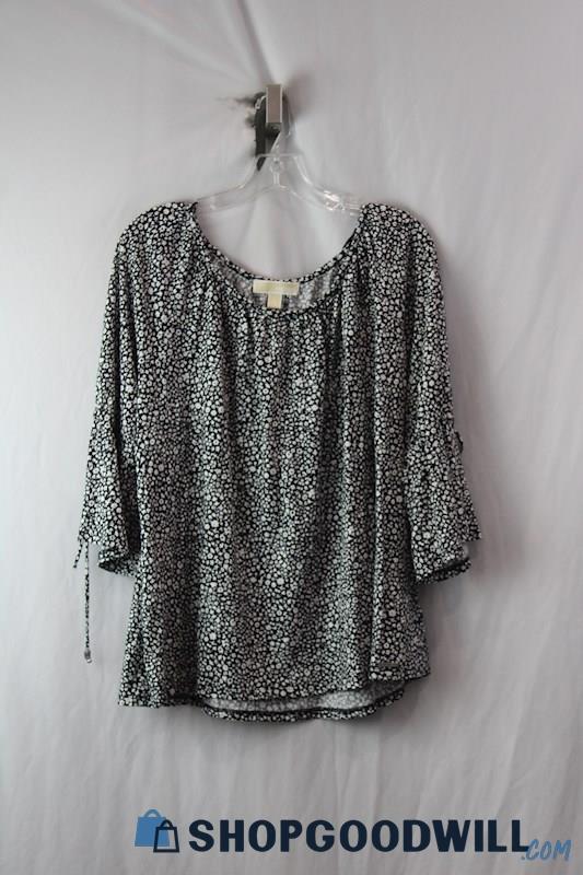 Michael Kors Women's Black/White Floral Pattern Scoop neck Blouse SZ 2XL